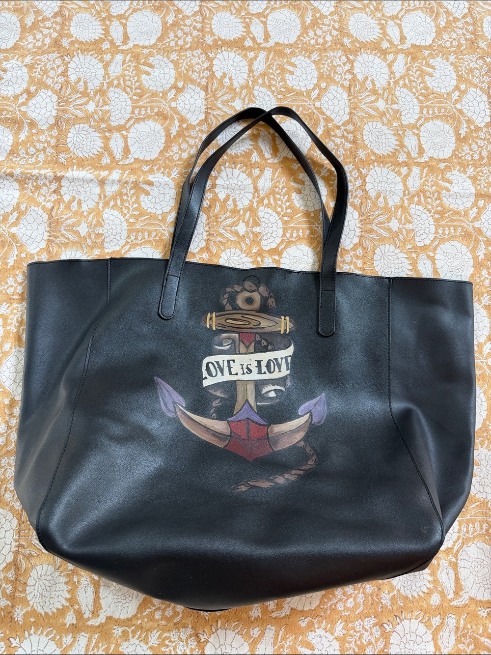 LOVE is LOVE Black Tote Bag with Anchor ARTIST hand painted Graphic great size!
